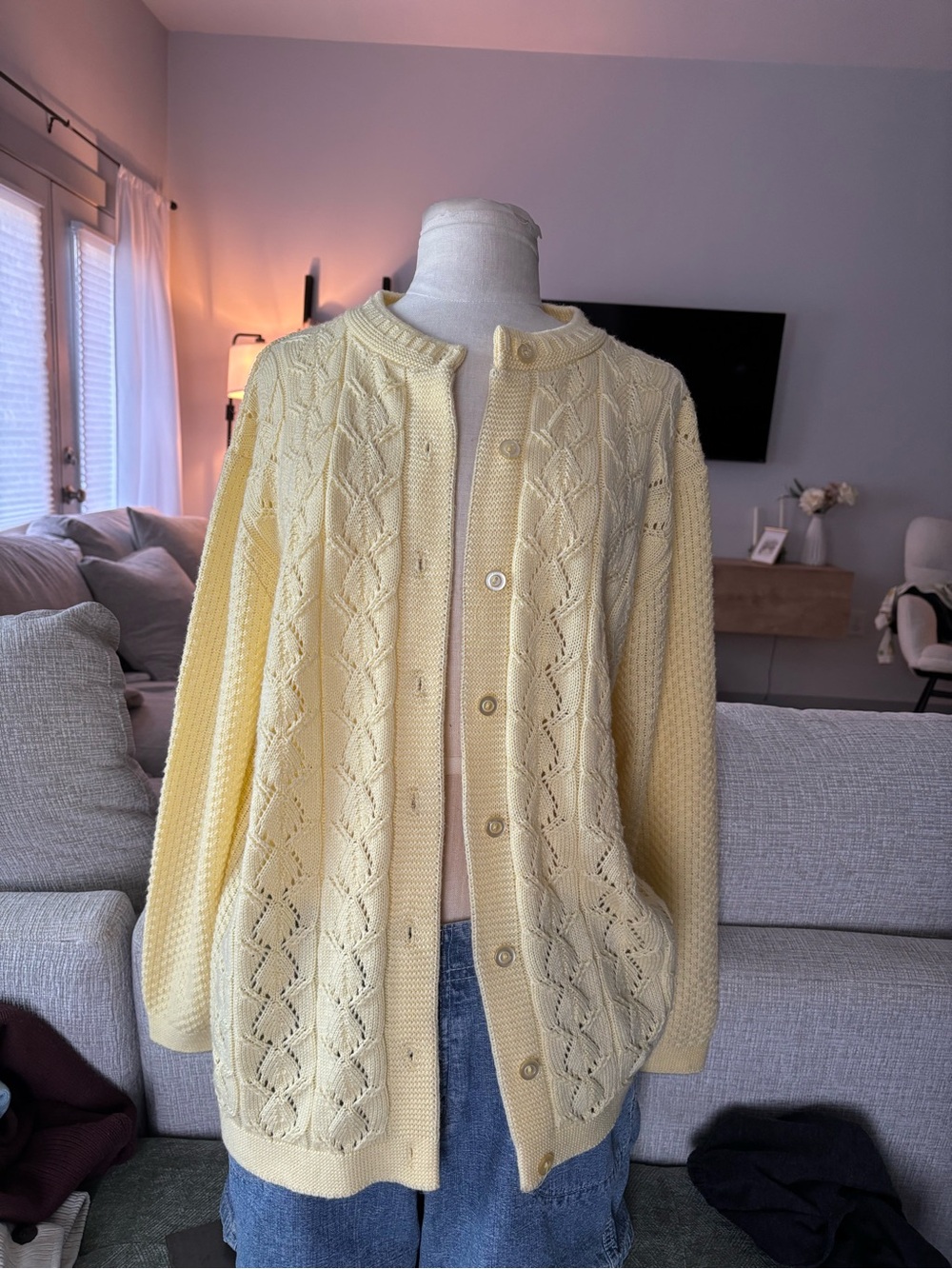 Haband butter Yellow Open-Knit Button-Up Cardigan